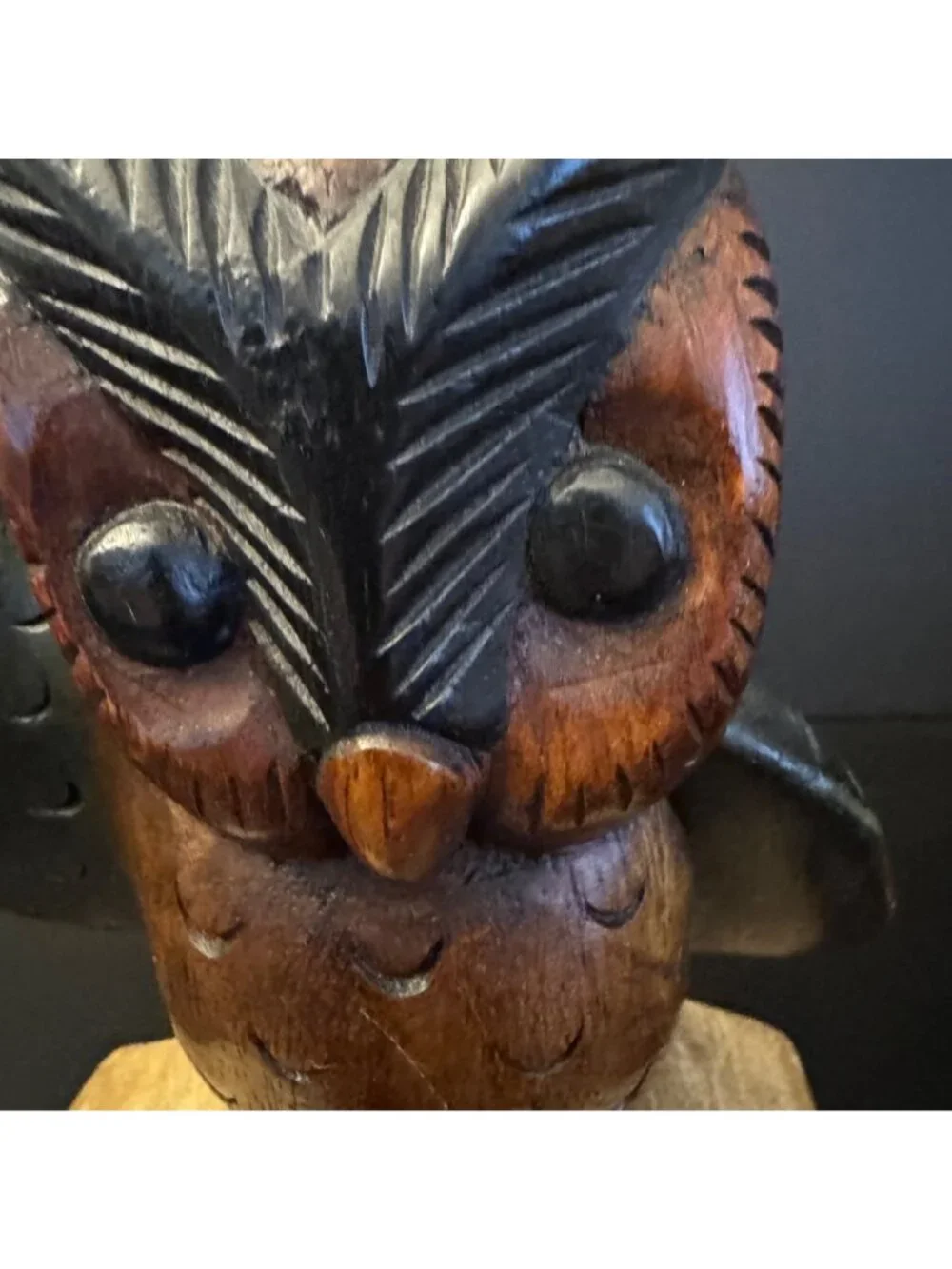 Handcrafted Carved Wooden Owl Figurine On Book Base 8 inches - Picture 6 of 11